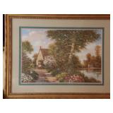 "English Cottage" by David Garcia (42"x32") Triple Matted in Gold Leaf Frame 