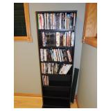 Black Shelving for DVDs has 7 shelves shown and 2 extra 19.75 inches wide and 60.25 inches high.  $5