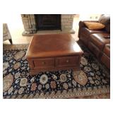 Square coffee table by Hammary by Lazy Boy Company.  Drawer pushes all the way through; it measures 