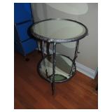 Glass Mirror table 26 inches high and 17.5 in diameter.  $55.00