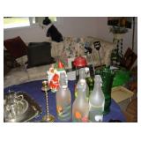 Assorted bottles, glassware