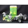 JOHN DEERE TIN BANK, 2 TRACTOR FIGURINES AND 1