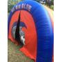 Huge blue and red inflatable tunnel.