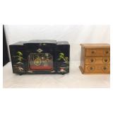 Oriental style jewelry box and one small wooden