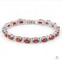 Garnet and  Diamond Bracelet 18K White Gold Plated