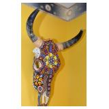 Huichol Beadwork Embellished Steer head Sculpture
