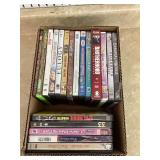 20 MISC DVDS - RECORDS CD DVD VHSBOX OF MISC DISHES - HOUSEHOLD MISC
