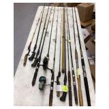 13 FISHING POLESBOX OF MILK GLASS