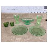 URANIUM GLASS AND MISC GLASSLARGE ROUND MIRROR - HOME DECOR