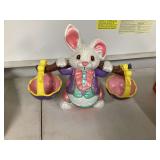 EASTER FIGURINERustic display shelf crafted from whiskey barrel and barn wood