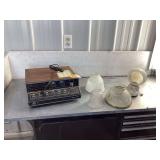Vintage Mid Century Modern Light Fixture with Shades and Cobra CB Radio (Needs Repair