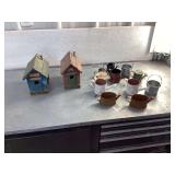 Tiny watering cans and birdhouses