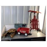 Handmade wooden yard wagon sled decor painted runner sled