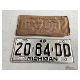 1948 Michigan license plate never used with sleeve