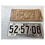 Unused vintage Michigan license plate with sleeve