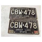 Matching 1979 Michigan plates 2 numbers same