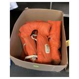 6 LIFE VESTS AND FLOAT CUSHION