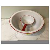Red and white enamel pot and tub
