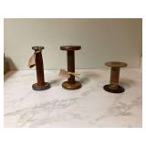 3 ANTIQUE WOODEN SPOOLS - VINTAGE