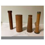 4 ANTIQUE WOODEN SPOOLS - VINTAGE