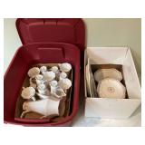Stoneware dish set in portable tote