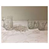 Clear glass cream pitchers water pitcher and dish