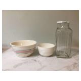 Glass refrigerator pitcher lid 2 bowls