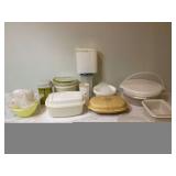 Storage tub with rope handles assorted Tupperware inside