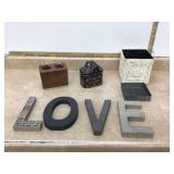 Primitive style candle holder love letters and tins