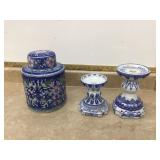 Decorative set with ginger jar lid and candle holders