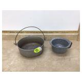 Old aluminum and grey granite pots