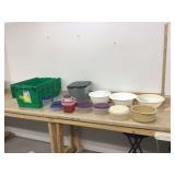 Assorted food containers in tote