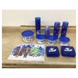 Decorative winter-themed storage items