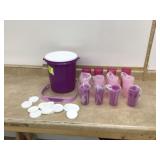 Purple Tupperware ice bucket and cups with lids