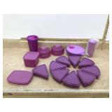 Assorted purple Tupperware bins