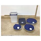 Various blue Tupperware containers
