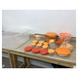 Orange and Halloween Tupperware in tote
