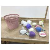 Bath essentials in pink basket