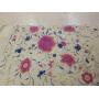 Fringed silk square table cloth with embroidery,