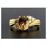 14kt Gold Natural Smoky Topaz & Diamond Ring