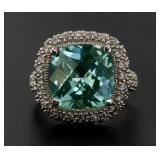 Cushion Cut Green Topaz Designer Ring