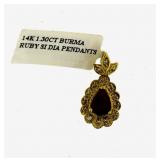 14kt Gold 1.30 ct Natural Ruby & Diamond Pendant