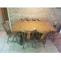 Pine trestle table & 6 chairs