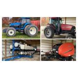 New Holland & Case IH Tractors, Combine, Kinze Planter, Tillage & Hay Equipment, Semi & Mack Dump, Trailers 