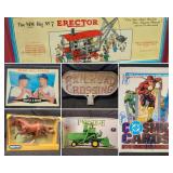Toys, Erector Sets, Lego Sets, Mega Bloks, Sports Cards, American Flyer Trains, CAT Construction Equipment Toys, and More! 