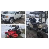 GMC Sierra Truck, Jeep Wrangler, Golf Cart, Fishing Gear, Mahindra Tractor