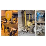 Case 584 Forklift, EZG Cement Hog Cement Mixers, Wood Tools, Hand Tools, Brick, Block, Precast Concrete Block, Office Misc.
