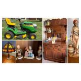 Riding Lawn Mower W/ 112 Hrs., Lawn Tools, Tools, Antique Furniture, Slag/Leaded Glass Lamps