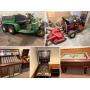 JD Gator AMT 626, Yazoo Mower, Quality Furniture, Pinball Machine, Jukebox, Many Tools, Many Early Bicycles, Bumper Pool Table, Old Orchard Signs, Much More