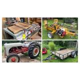 Log Splitter, Ford Tractor, Trailers, Woodworking Equipment, Lumber